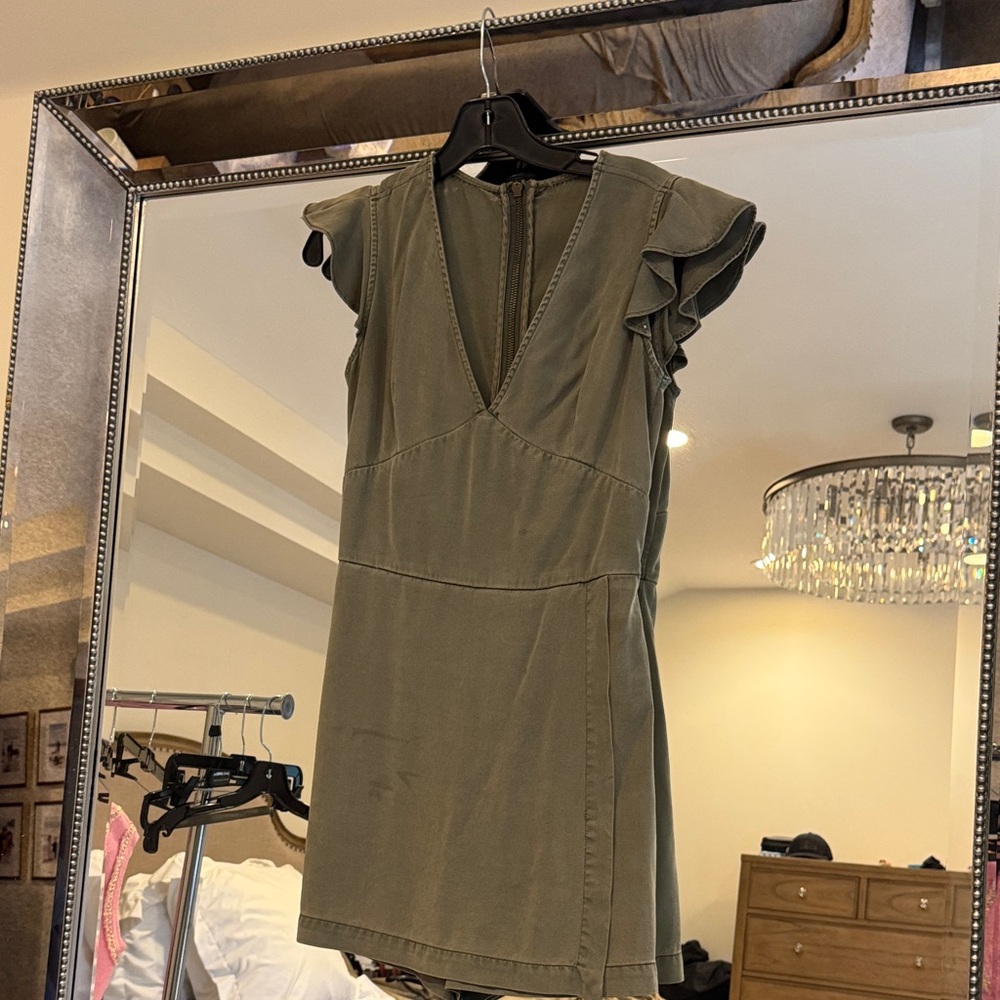 Pam & Gela Olive Mini Dress with Ruffle Sleeves